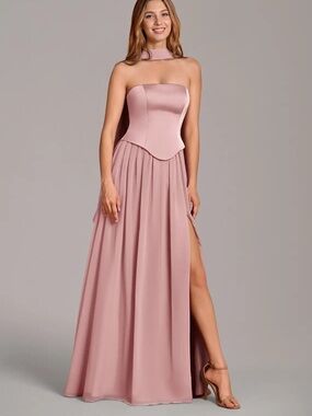 Azazie Cadence Dusty Rose A-Line Corset Stretch Satin Convertible Dress